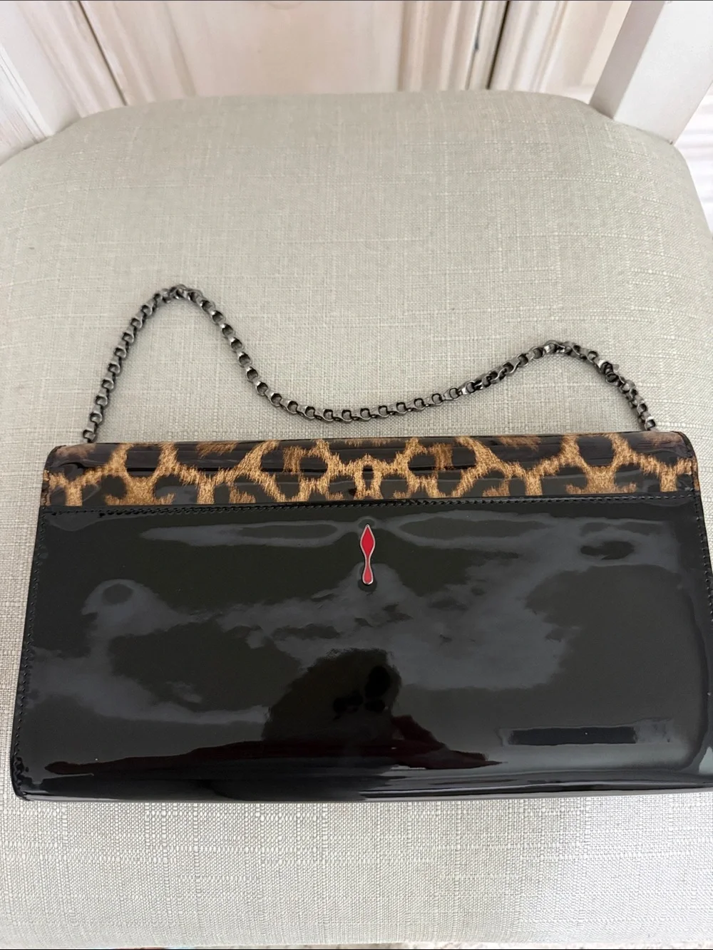 Christian Louboutin Leopard Print and Black Patent Wristlet
